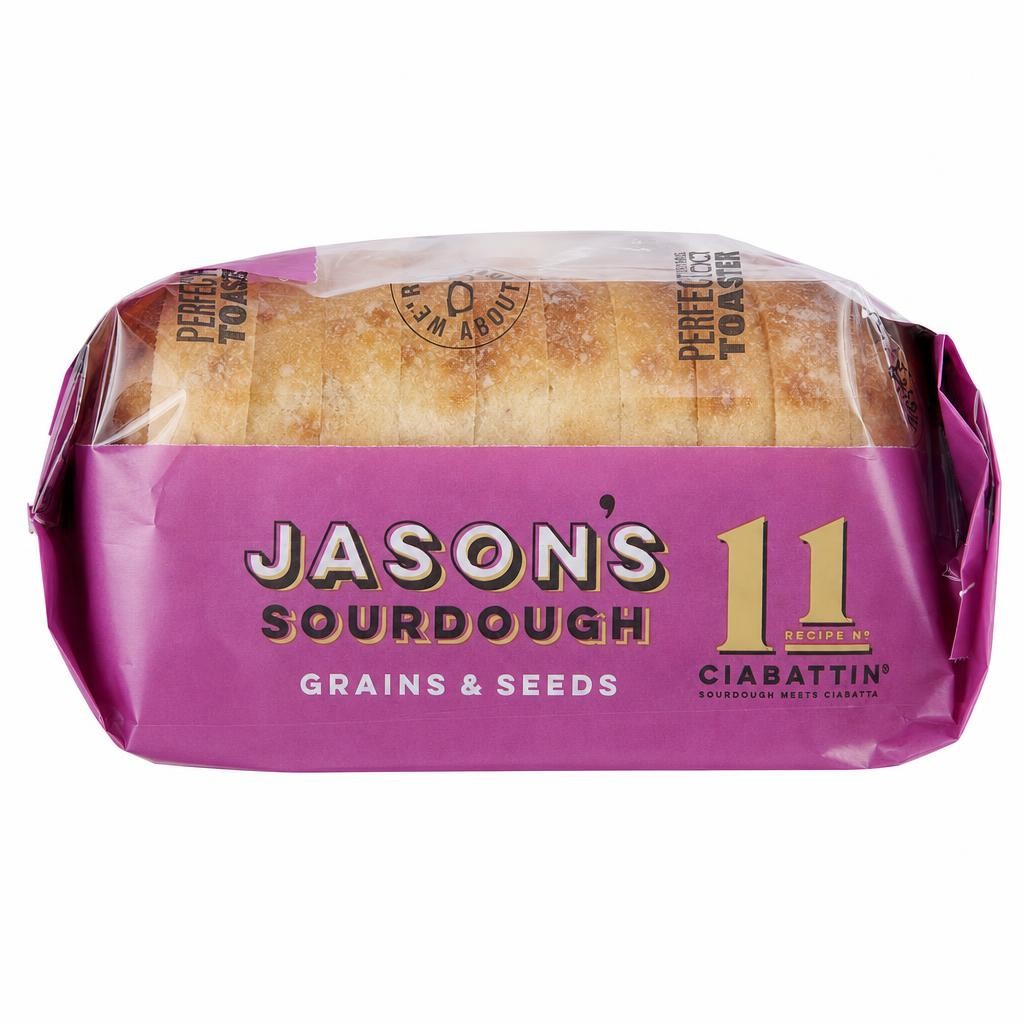 Jason's Sourdough White Ciabattin Bread with Grains & Seeds 580g