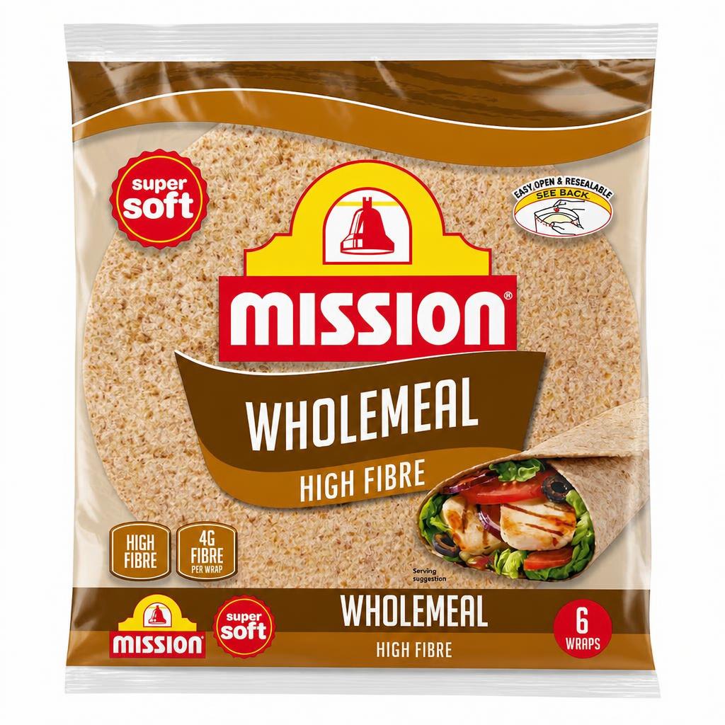 Mission Wholemeal Tortilla Wraps 6 Pack 367g