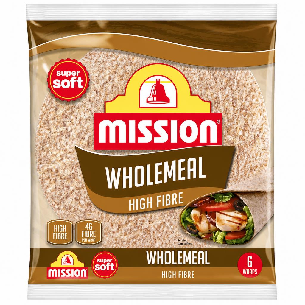 Mission Wholemeal Tortilla Wraps 6 Pack 367g