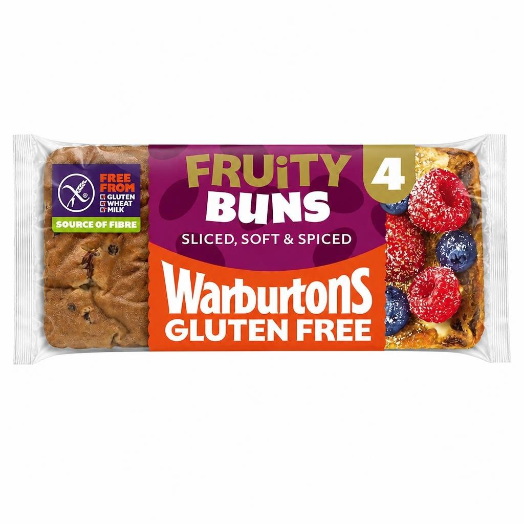 Warburtons Gluten Free Cinnamon & Raisin Sliced Fruity Buns 4 Pack
