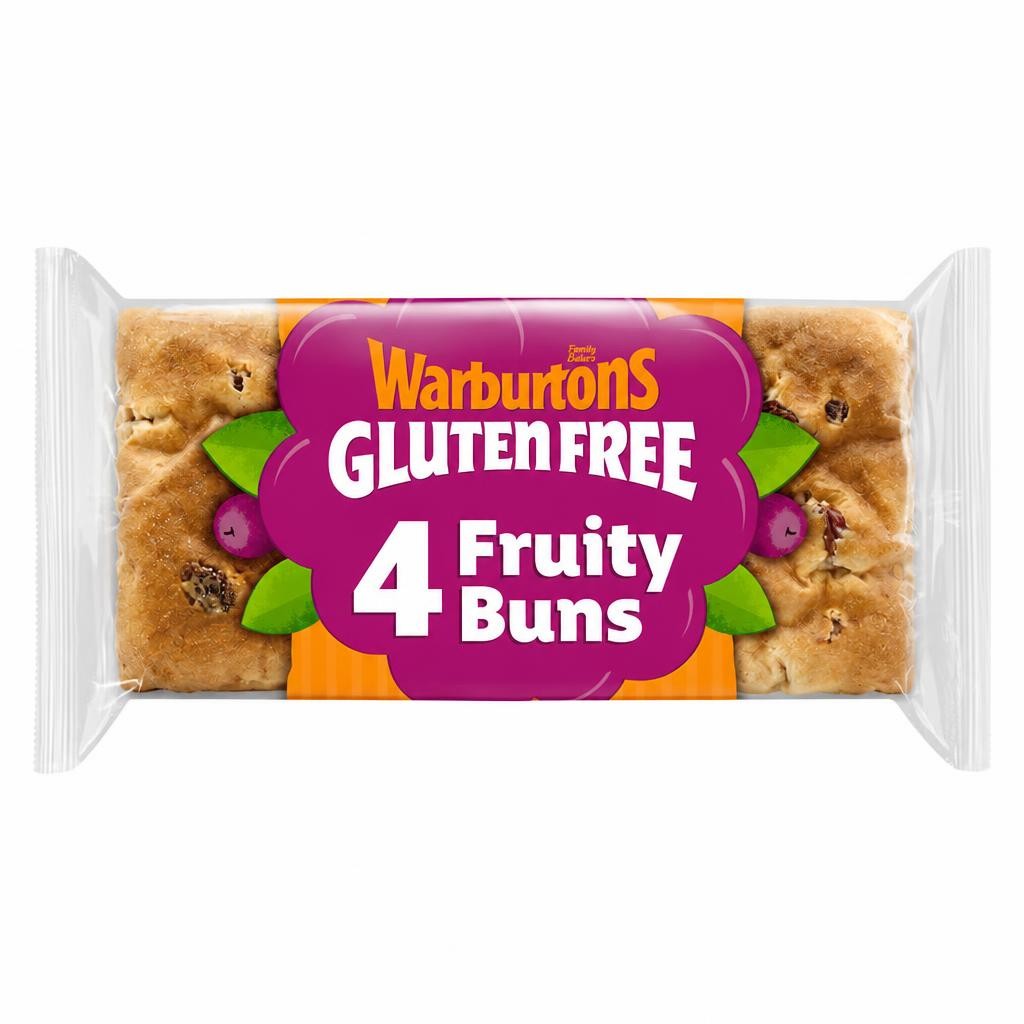 Warburtons Gluten Free Cinnamon & Raisin Sliced Fruity Buns 4 Pack