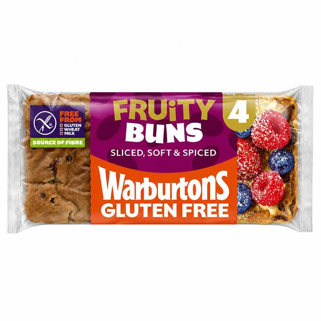 Warburtons Gluten Free Cinnamon & Raisin Sliced Fruity Buns 4 Pack