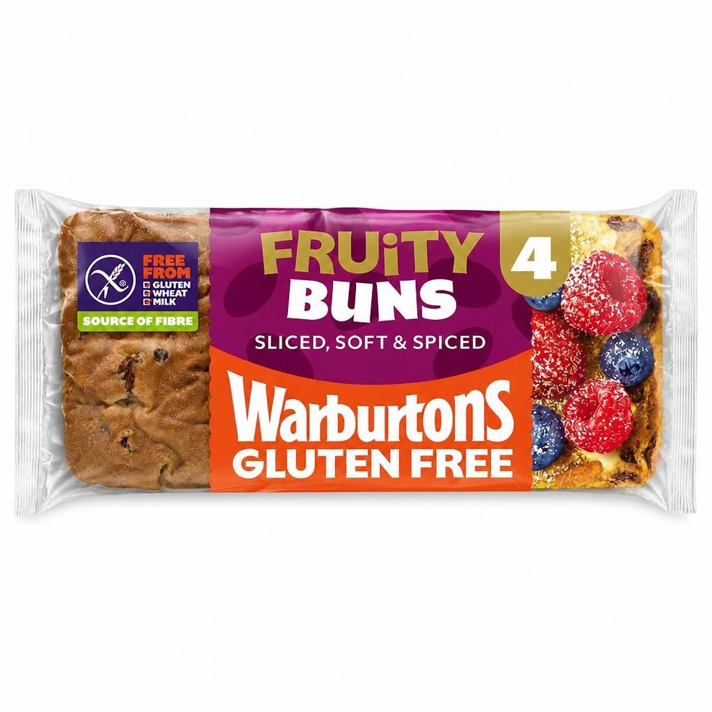 Warburtons Gluten Free Cinnamon & Raisin Sliced Fruity Buns 4 Pack
