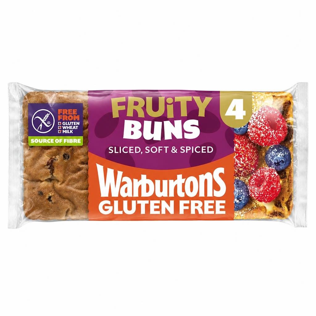 Warburtons Gluten Free Cinnamon & Raisin Sliced Fruity Buns 4 Pack