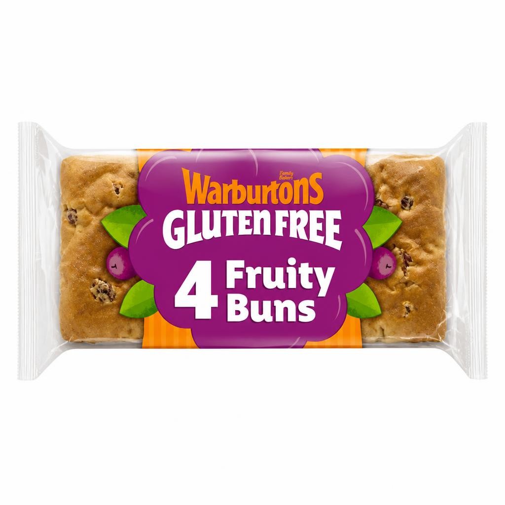 Warburtons Gluten Free Cinnamon & Raisin Sliced Fruity Buns 4 Pack