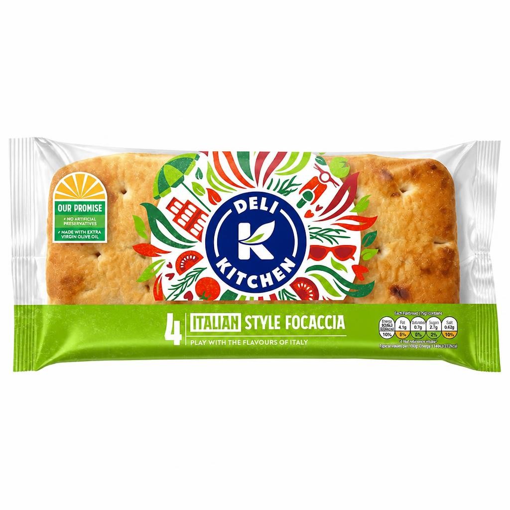 Deli Kitchen Sliced Focaccia Flatbreads 4 Pack 300g