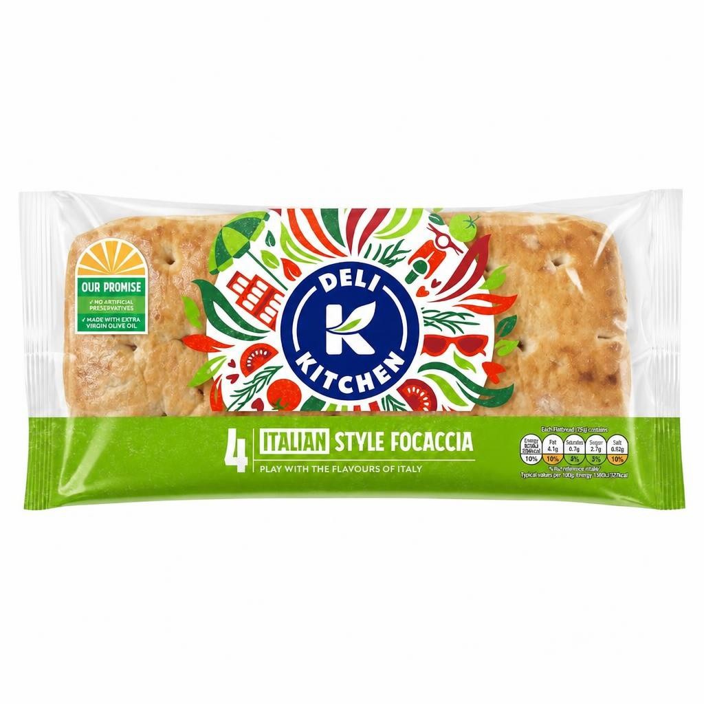 Deli Kitchen Sliced Focaccia Flatbreads 4 Pack 300g