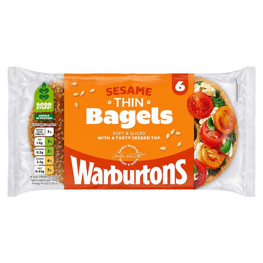 Warburtons Thin Bagels - Sesame 6 Pack