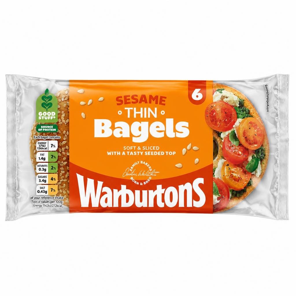 Warburtons Thin Bagels - Sesame 6 Pack