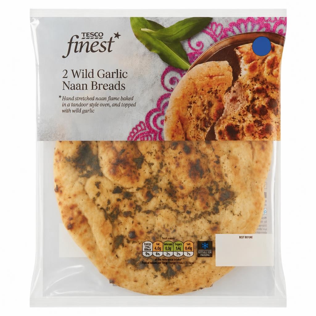 Tesco Finest 2 Wild Garlic Naan Breads