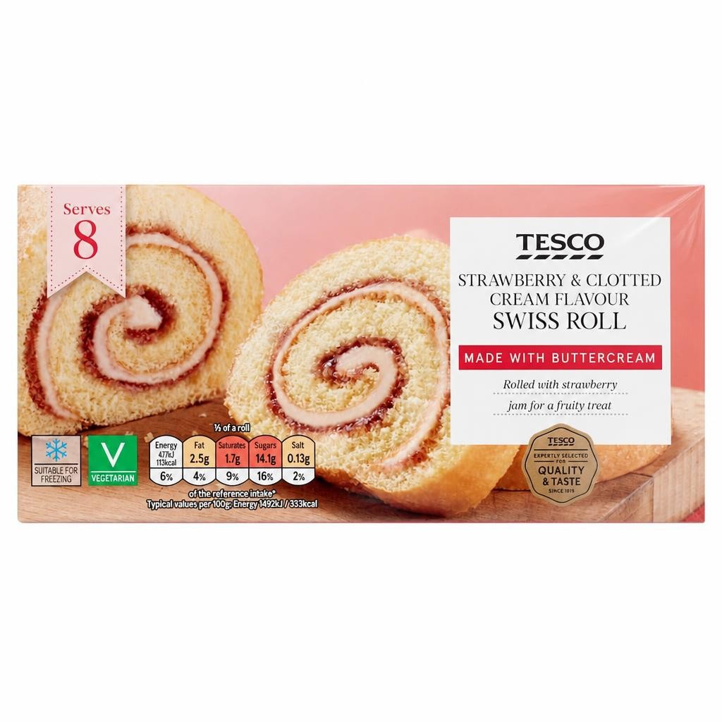 Tesco Strawberry & Clotted Cream Flavour Swiss Roll