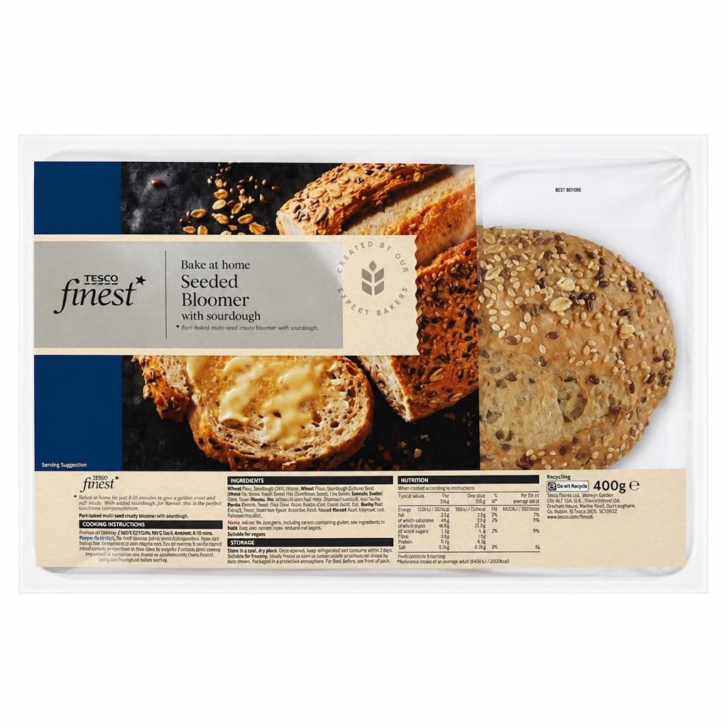 Tesco Finest bake at home seeded bloomer with sourdough 400g