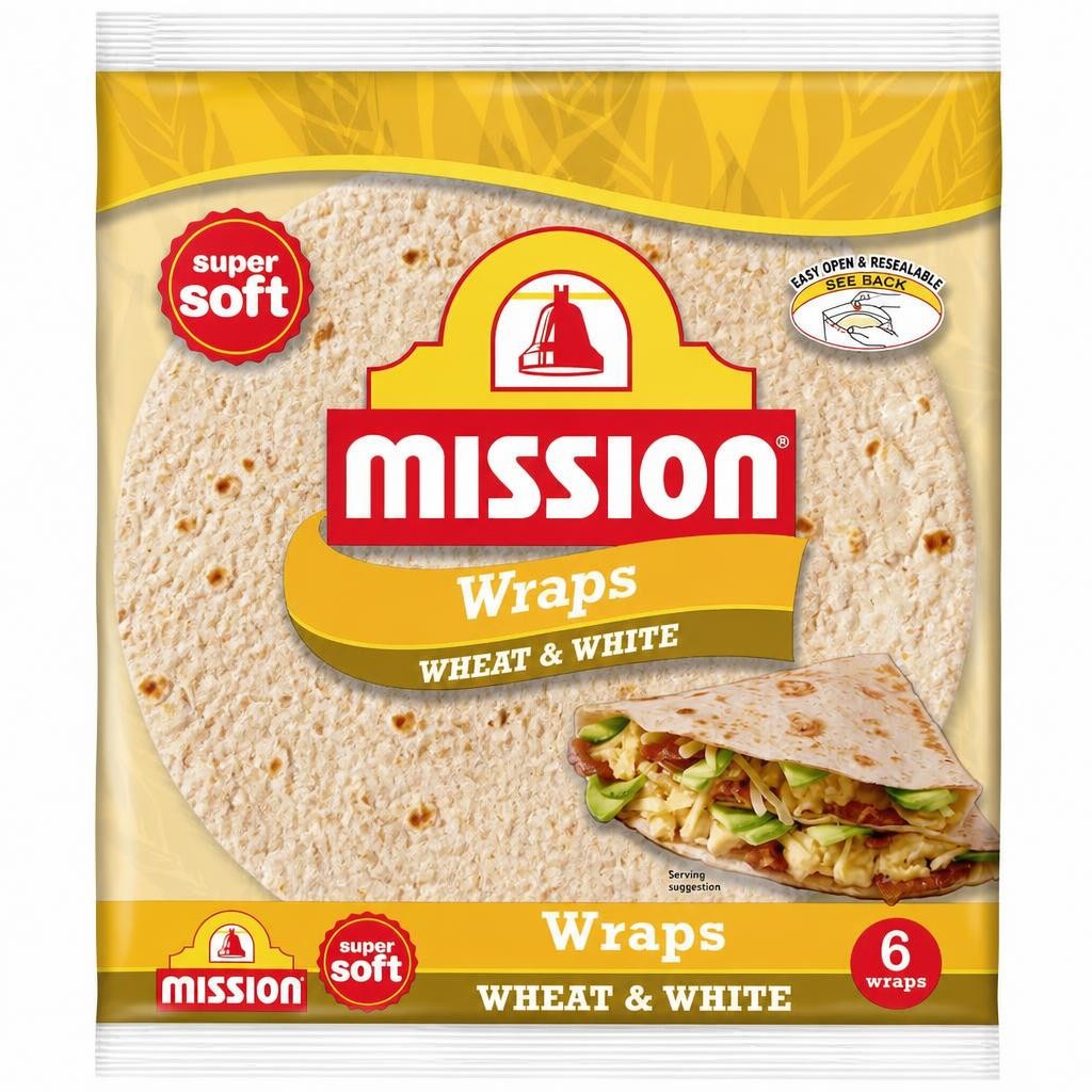Mission Deli Wheat & White Wraps 6 Pack 367G