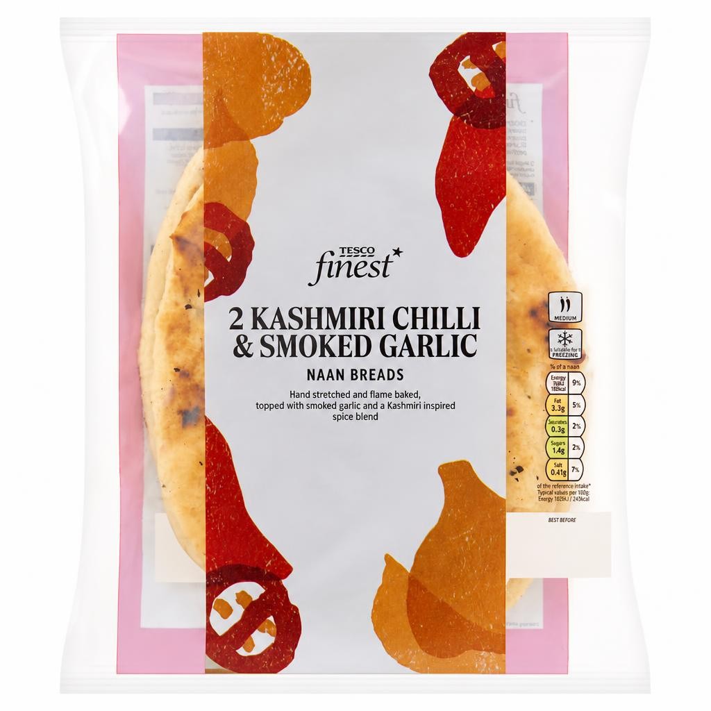 Tesco Finest Smoked Garlic and Kashmiri Chilli 2 Naan Breads