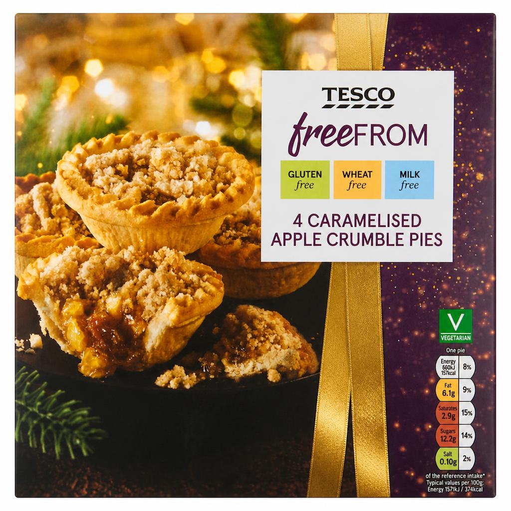 Tesco Free From Caramelised Apple Crumble Pies 4 Pack
