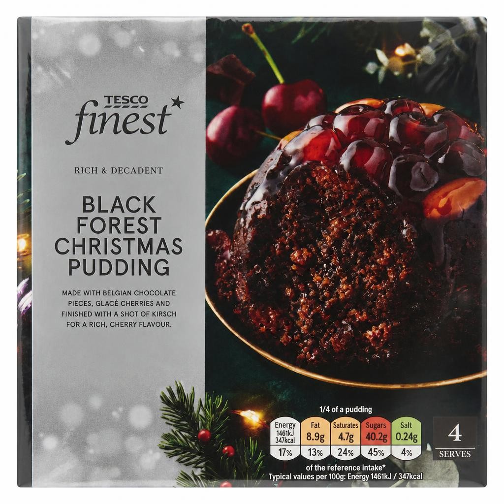 TESCO FINEST BLACK FOREST CHRISTMAS PUDDING 400G