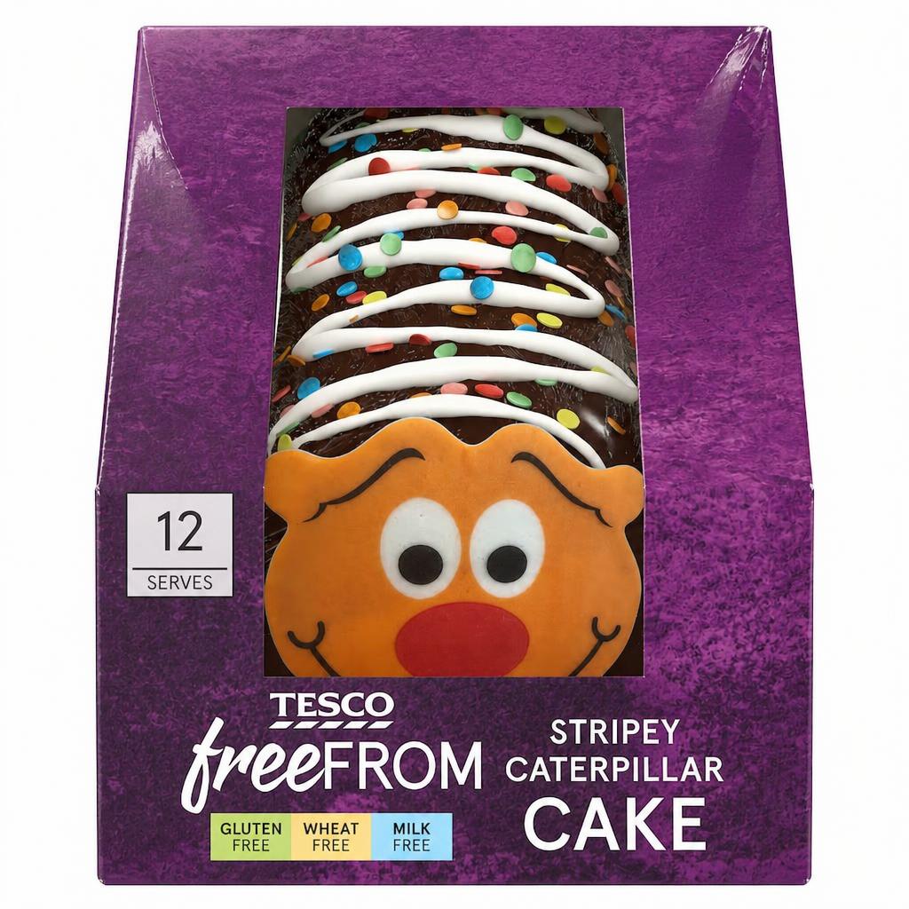 TESCO FREE FROM STRIPEY CATERPILLAR CAKE