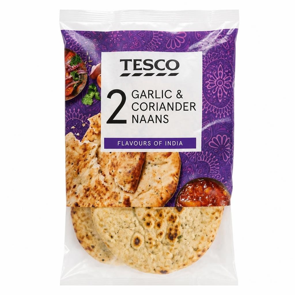 Tesco 2 Garlic and Coriander Naans