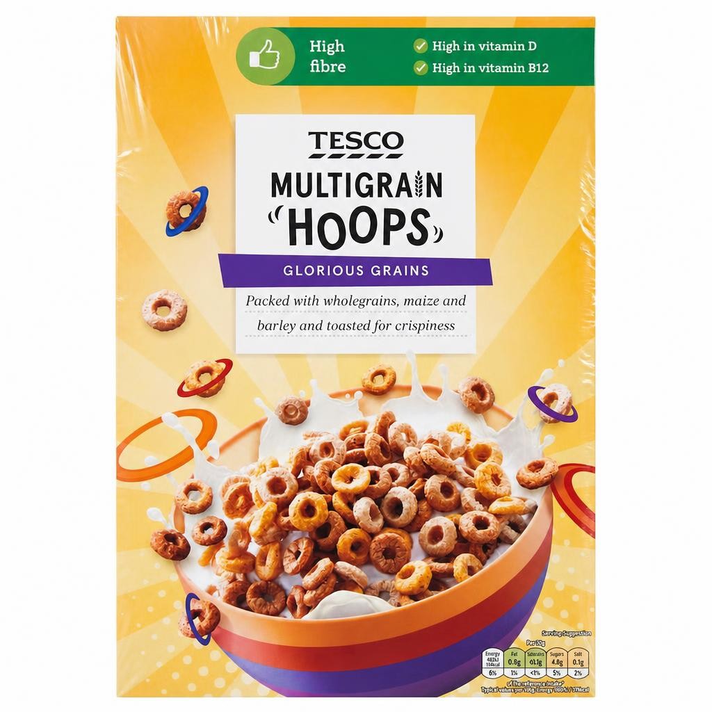 Tesco Multigrain Hoops Cereal 375G