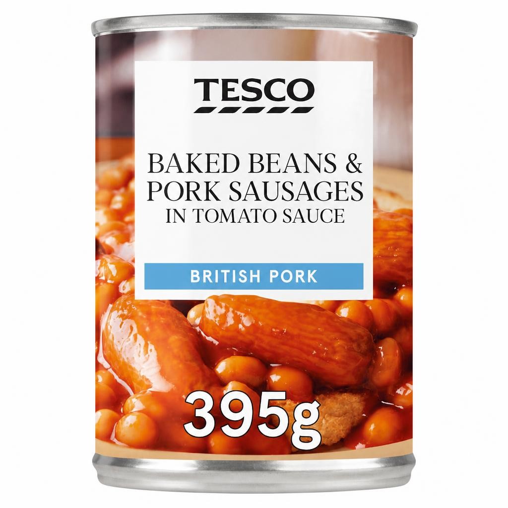 Tesco Baked Beans & Pork Sausages In Tomato Sauce 395G