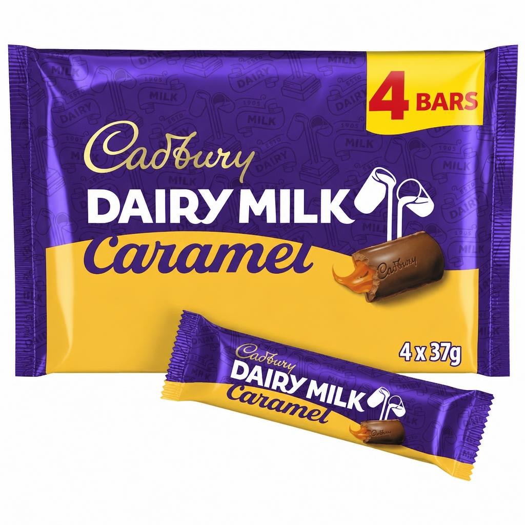 Cadbury Dairy Milk Caramel Chocolate Bar 4 Pack Multipack 148g