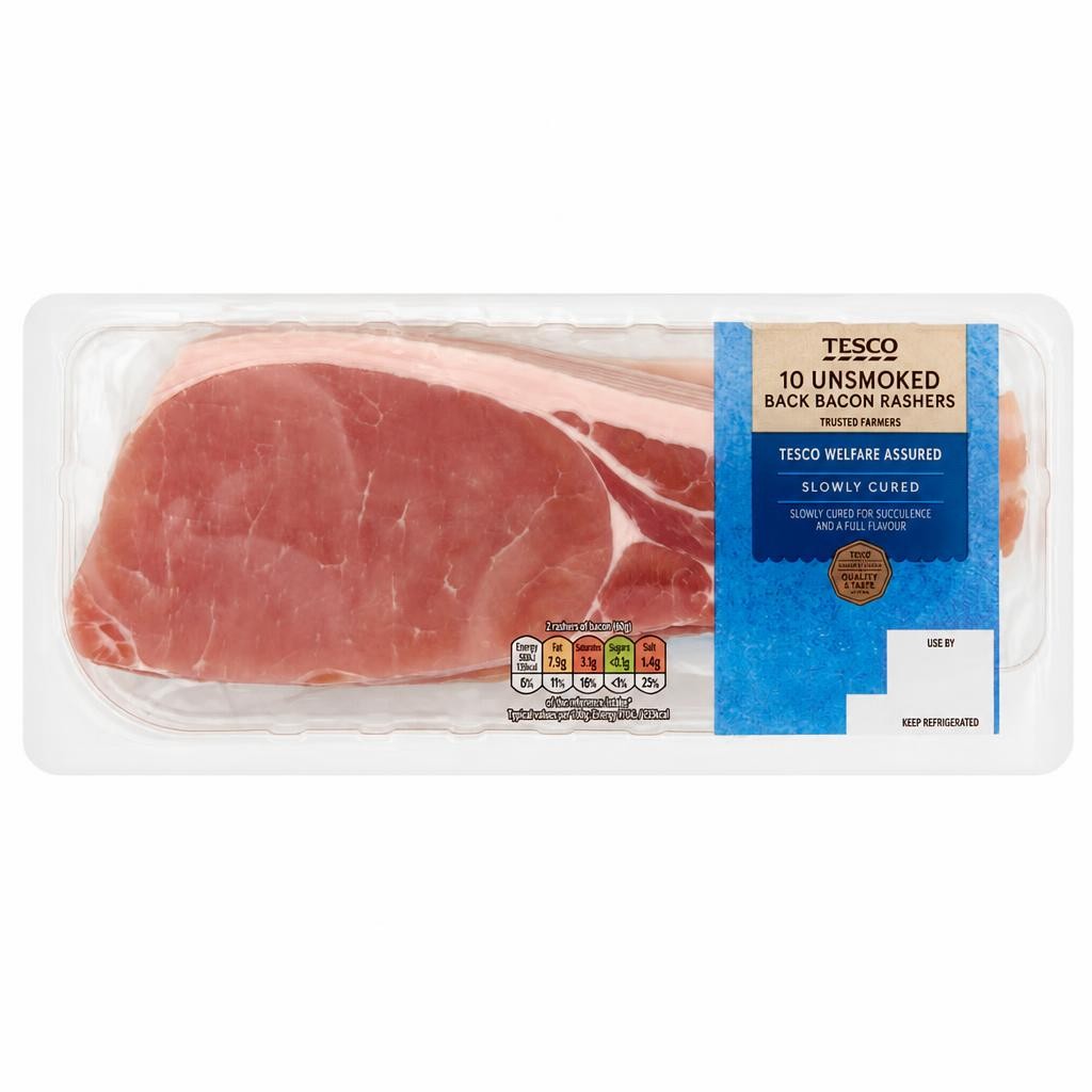 Tesco Unsmoked Back Bacon Rashers 10 Pack 300g