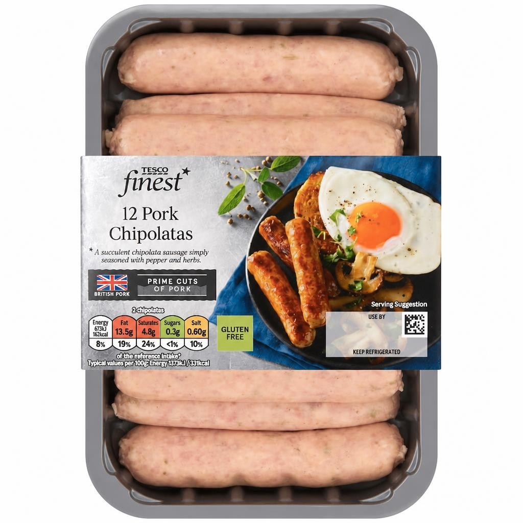 Tesco Finest 12 Pork British Chipolatas 375G