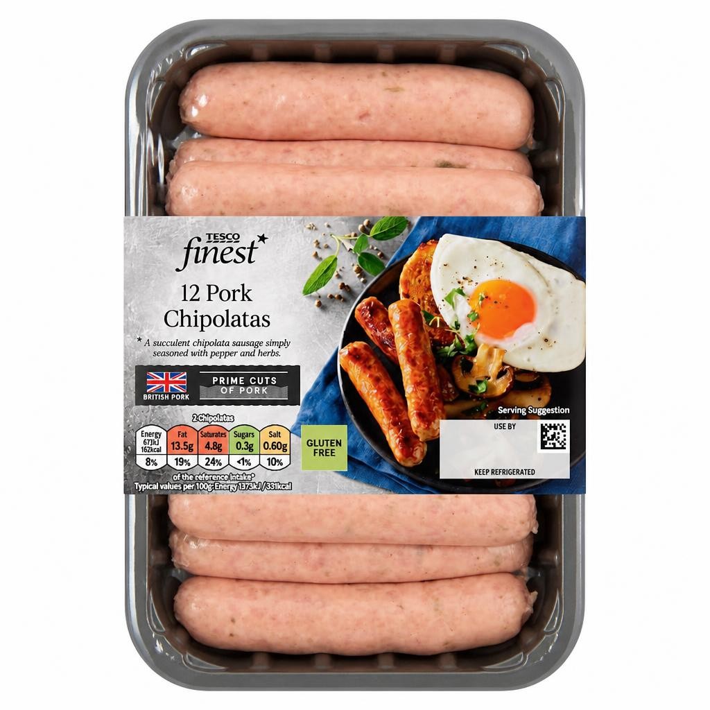 Tesco Finest 12 Pork British Chipolatas 375G