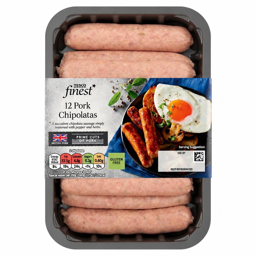 Tesco Finest 12 Pork British Chipolatas 375G