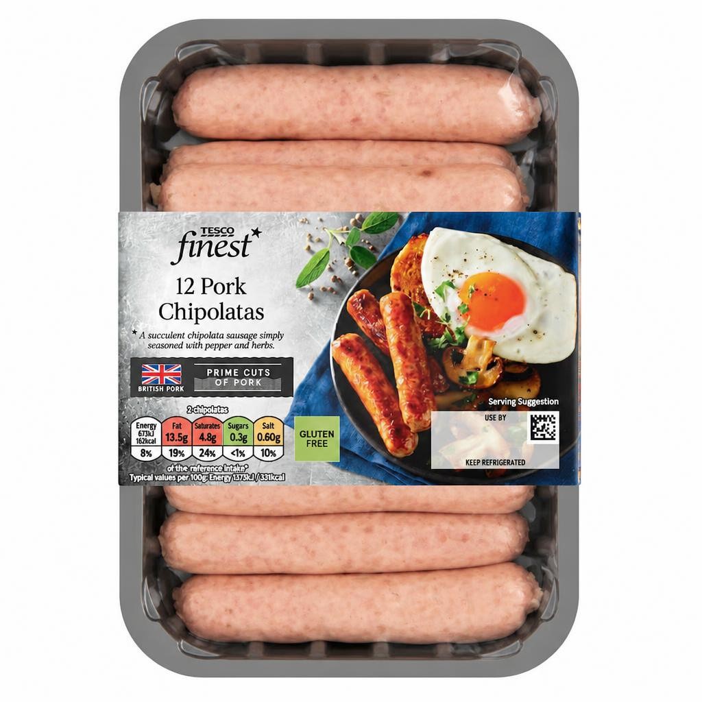 Tesco Finest 12 Pork British Chipolatas 375G
