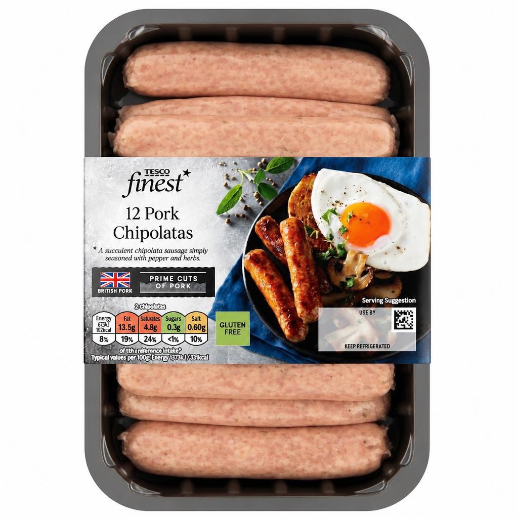 Tesco Finest 12 Pork British Chipolatas 375G