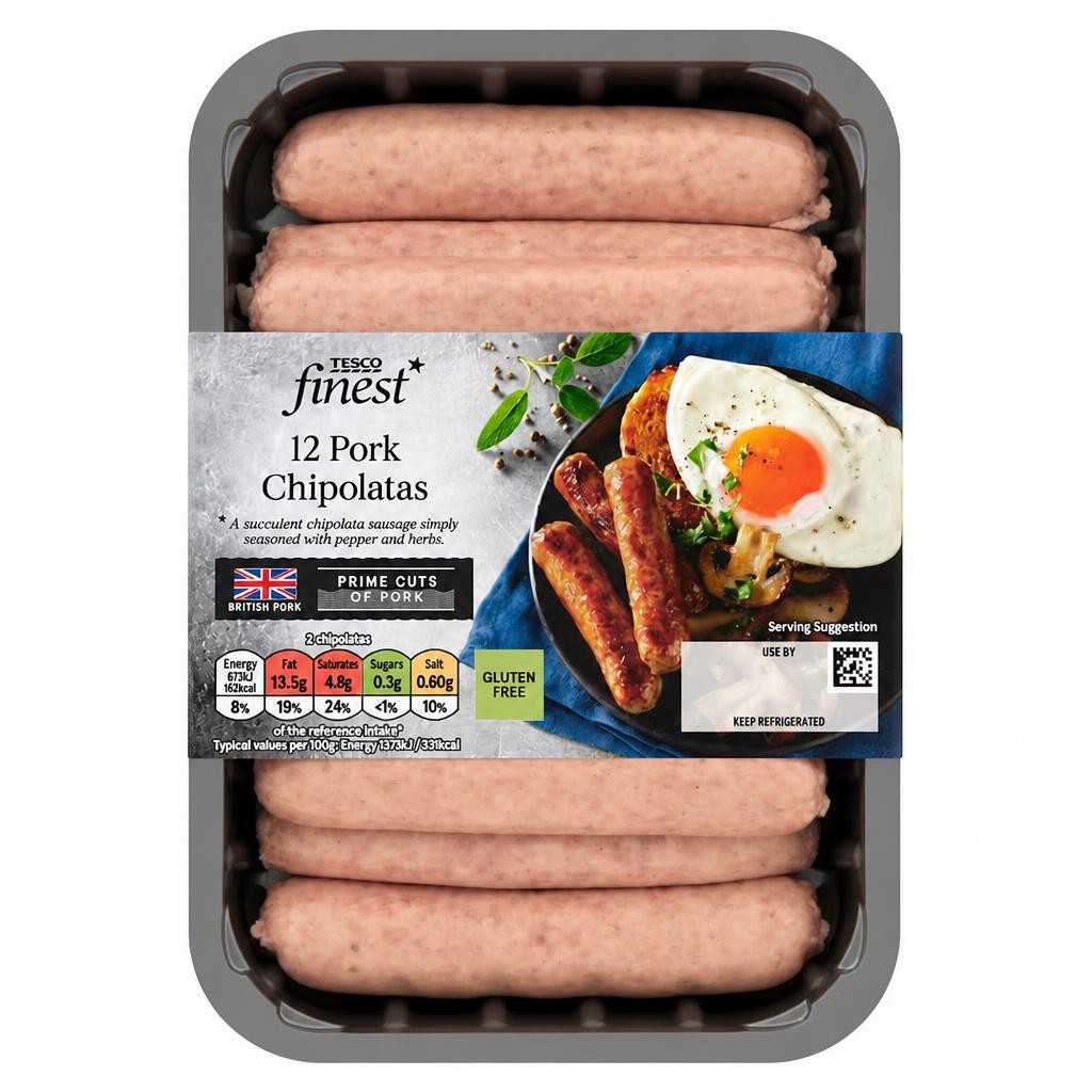 Tesco Finest 12 Pork British Chipolatas 375G