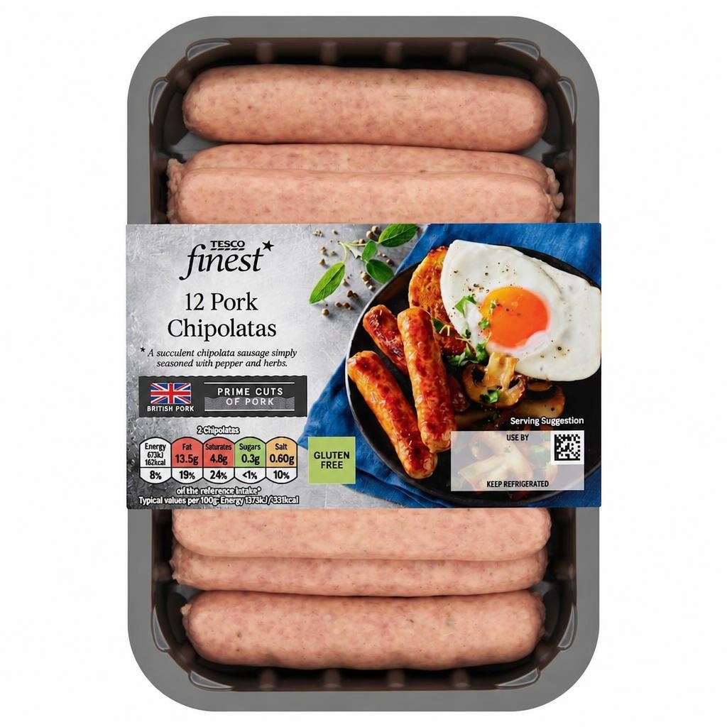 Tesco Finest 12 Pork British Chipolatas 375G