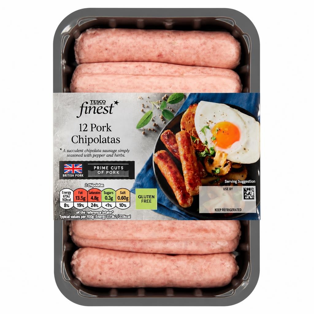 Tesco Finest 12 Pork British Chipolatas 375G