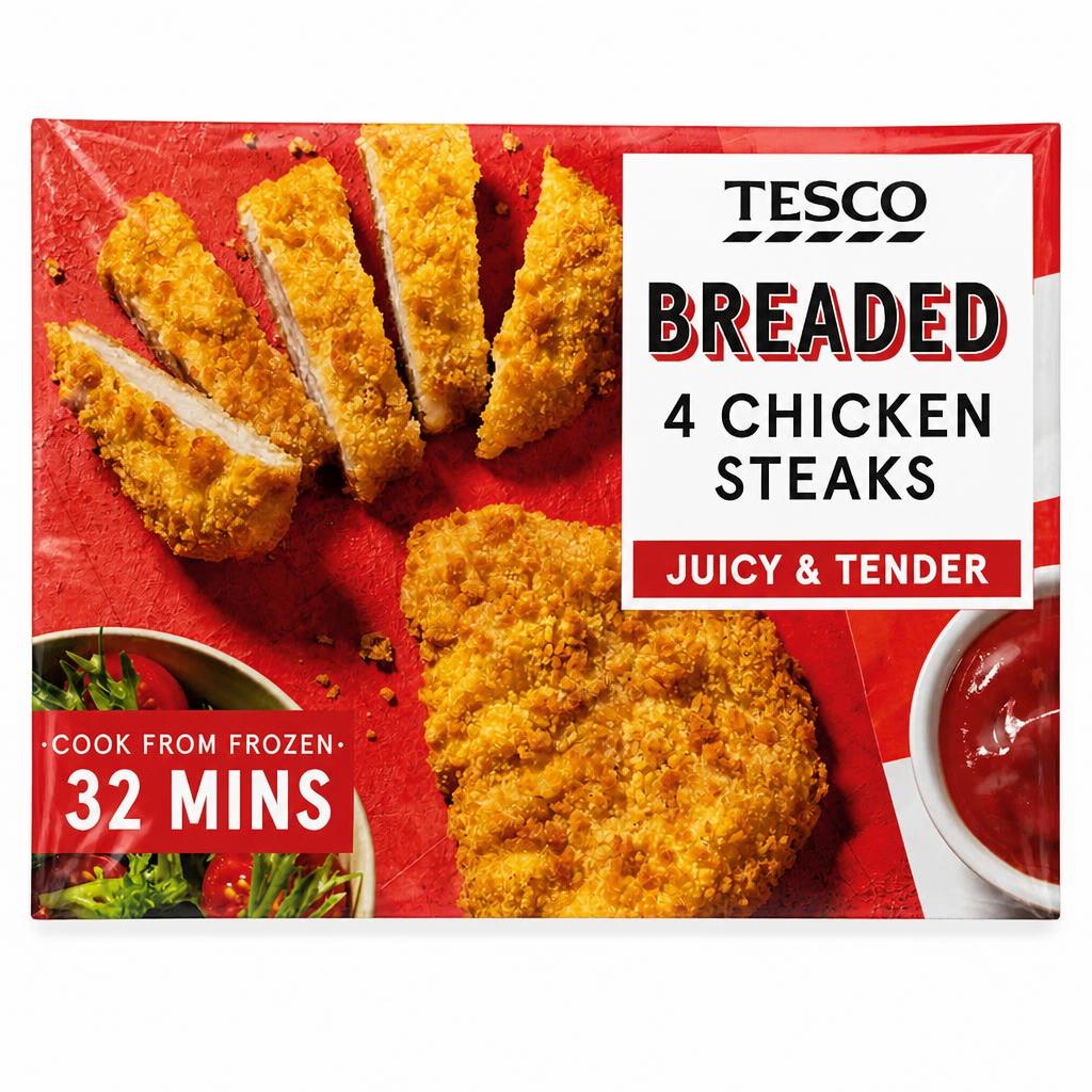 Tesco Breaded Chicken Steaks 4 Pack 380g