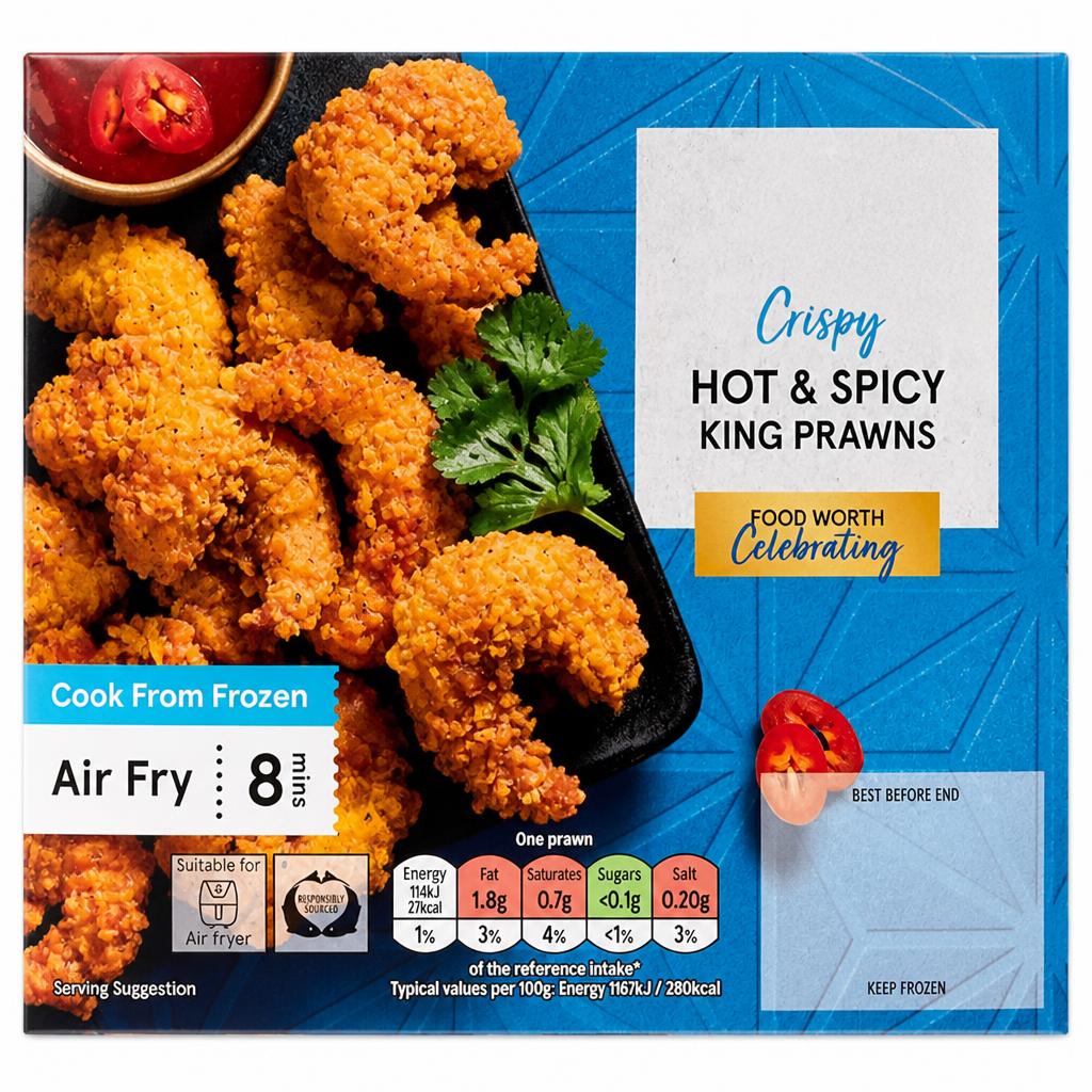 Tesco 12 Frozen Hot & Spicy Prawns 132G
