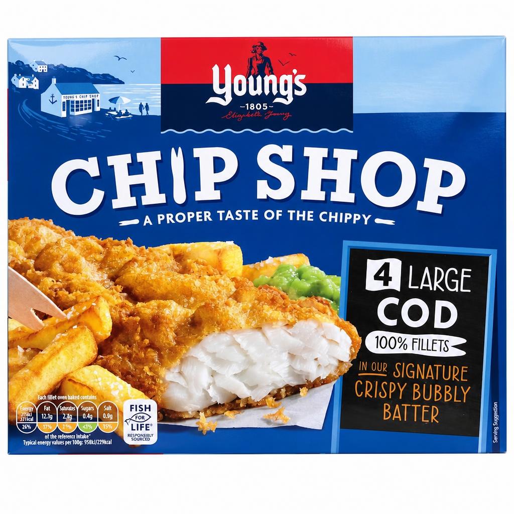 Youngs Chip Shop 4 Large Cod Fillets 440G