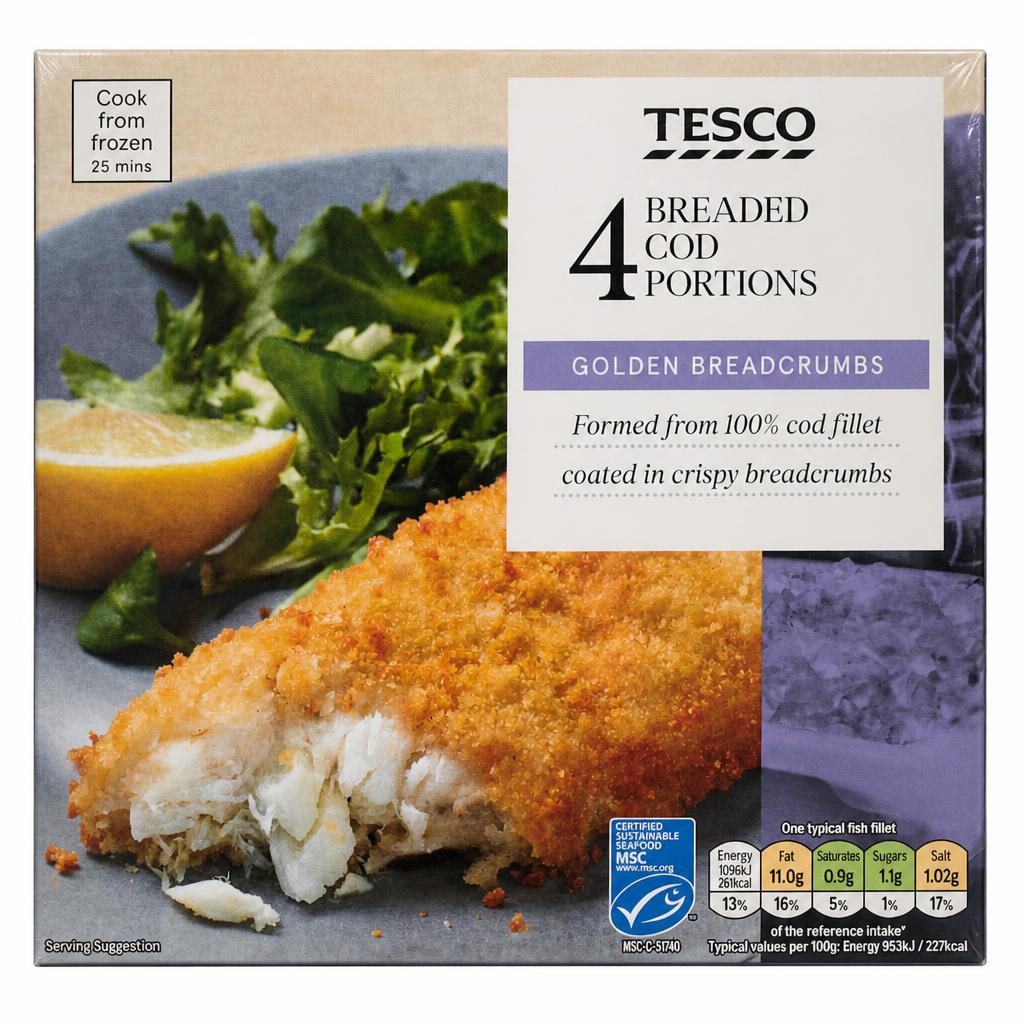 Tesco 4 Breaded Cod Fillets 500G