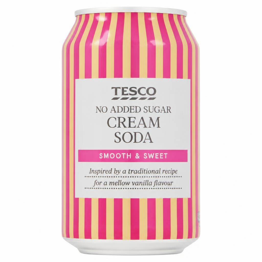 Tesco No Added Sugar Cream Soda 330Ml