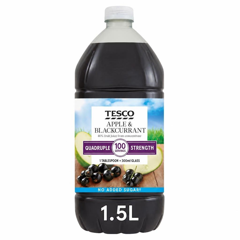 Tesco Quadruple Strength Apple & Blackcurrant Squash No Added Sugar 1.5L