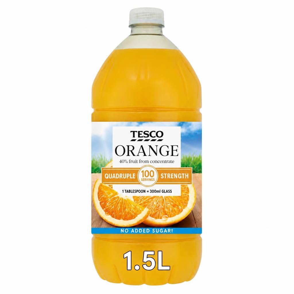 Tesco Quadruple Strength Orange Squash No Added Sugar 1.5L