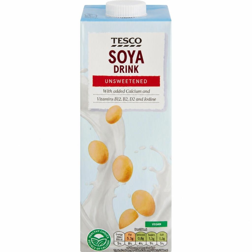 Tesco Longlife Soya Drink Unsweetened 1Ltr
