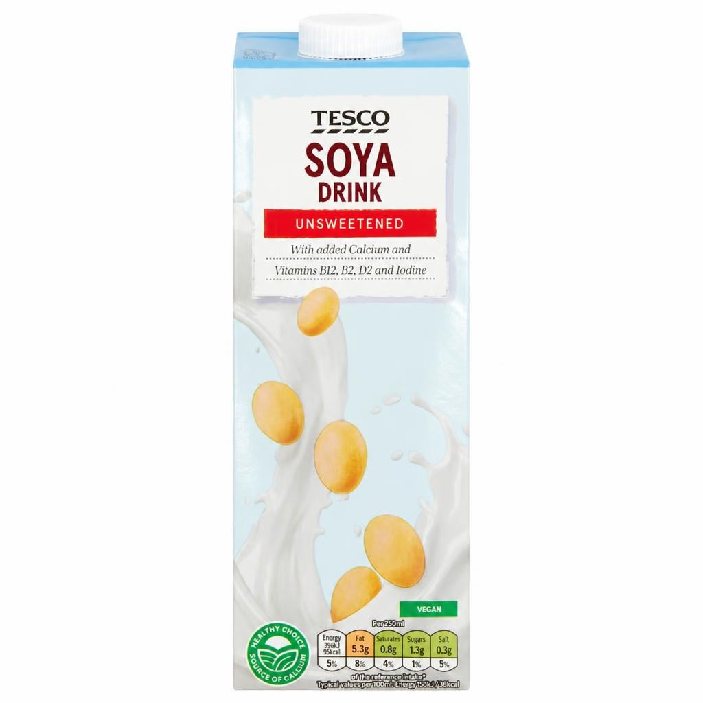 Tesco Longlife Soya Drink Unsweetened 1Ltr