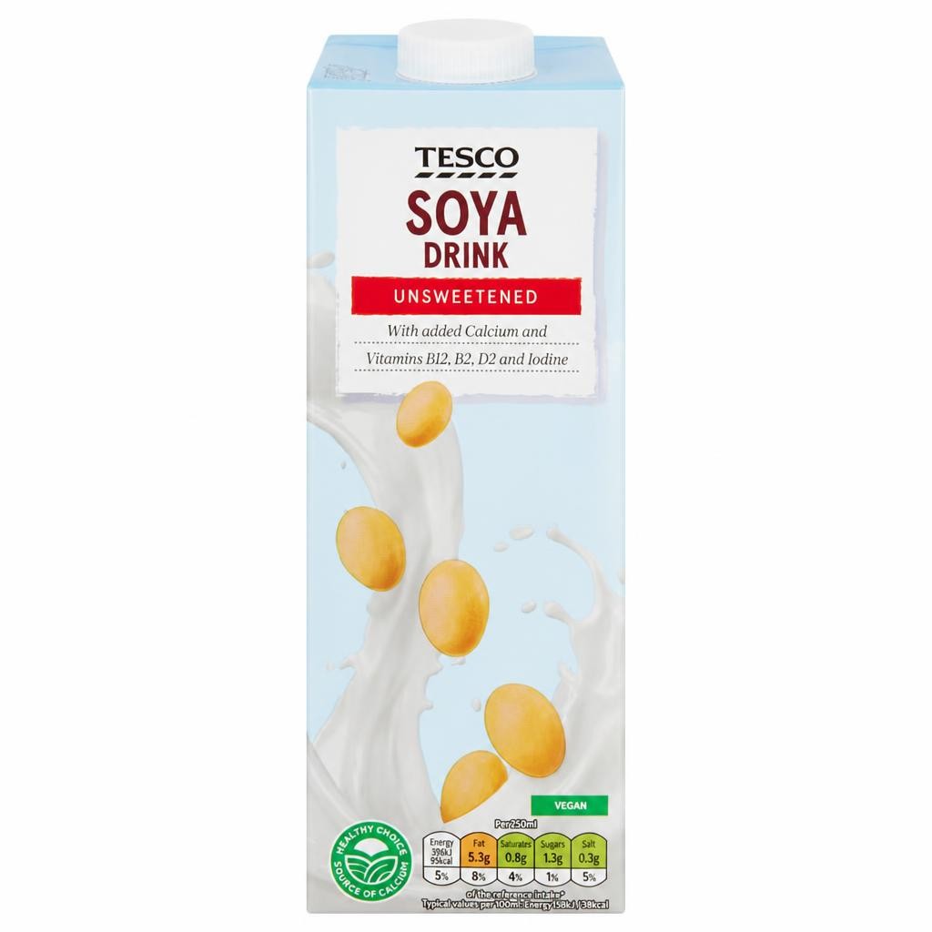 Tesco Longlife Soya Drink Unsweetened 1Ltr