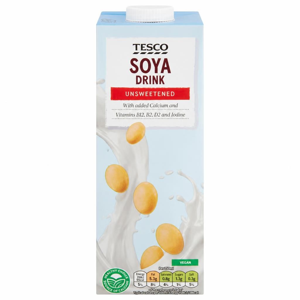 Tesco Longlife Soya Drink Unsweetened 1Ltr
