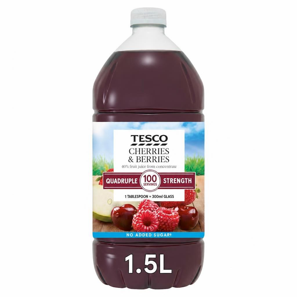 Tesco Quadruple Strength Cherries & Berries Squash No Added Sugar 1.5L