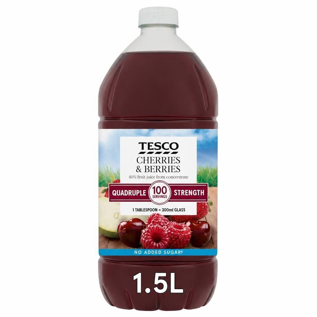 Tesco Quadruple Strength Cherries & Berries Squash No Added Sugar 1.5L