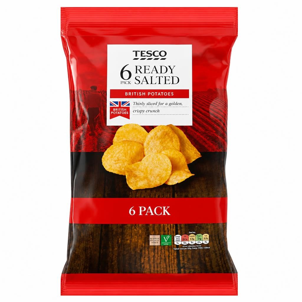 Tesco Ready Salted Crisps 6X25g