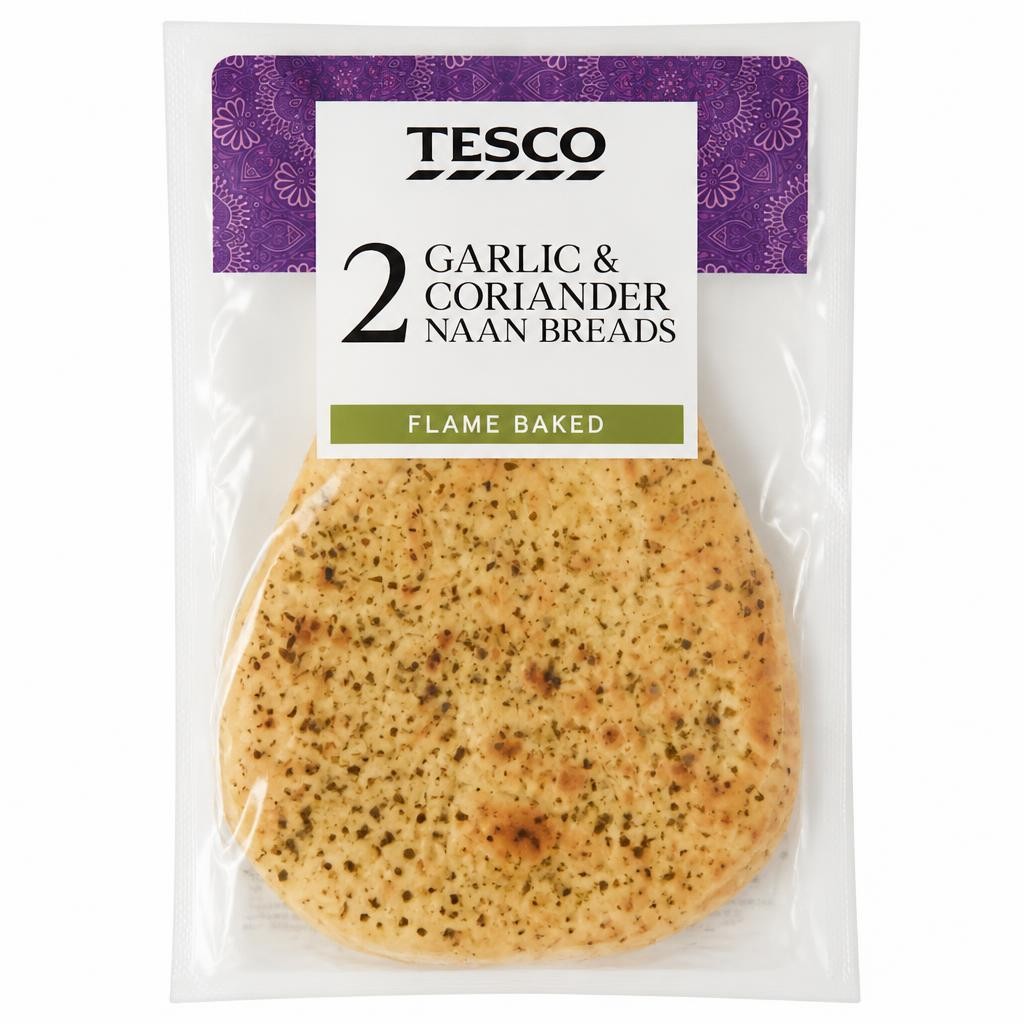 Tesco Garlic & Coriander Naan 2 Pack 260G