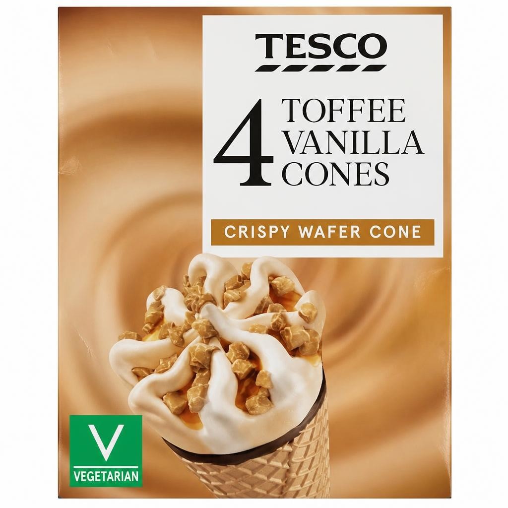 Tesco Toffee & Vanilla Cones 4 X 110Ml